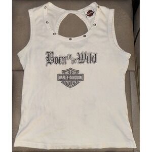 Women White Harley Davidson Tank Large HD LaVale Maryland‎ Born Wild 2005